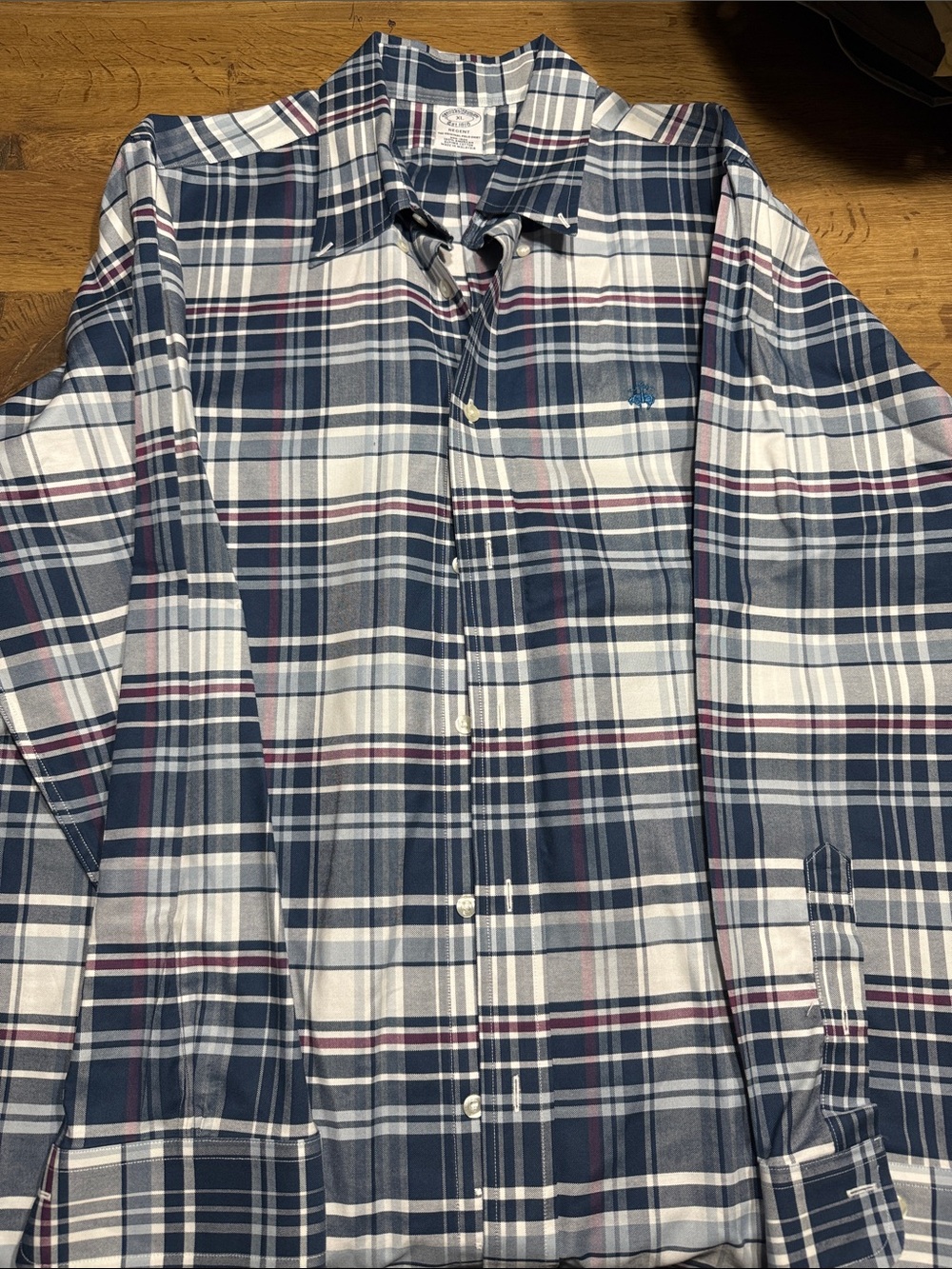 Plaid Button-Up Shirt in Navy, White & Burgundy